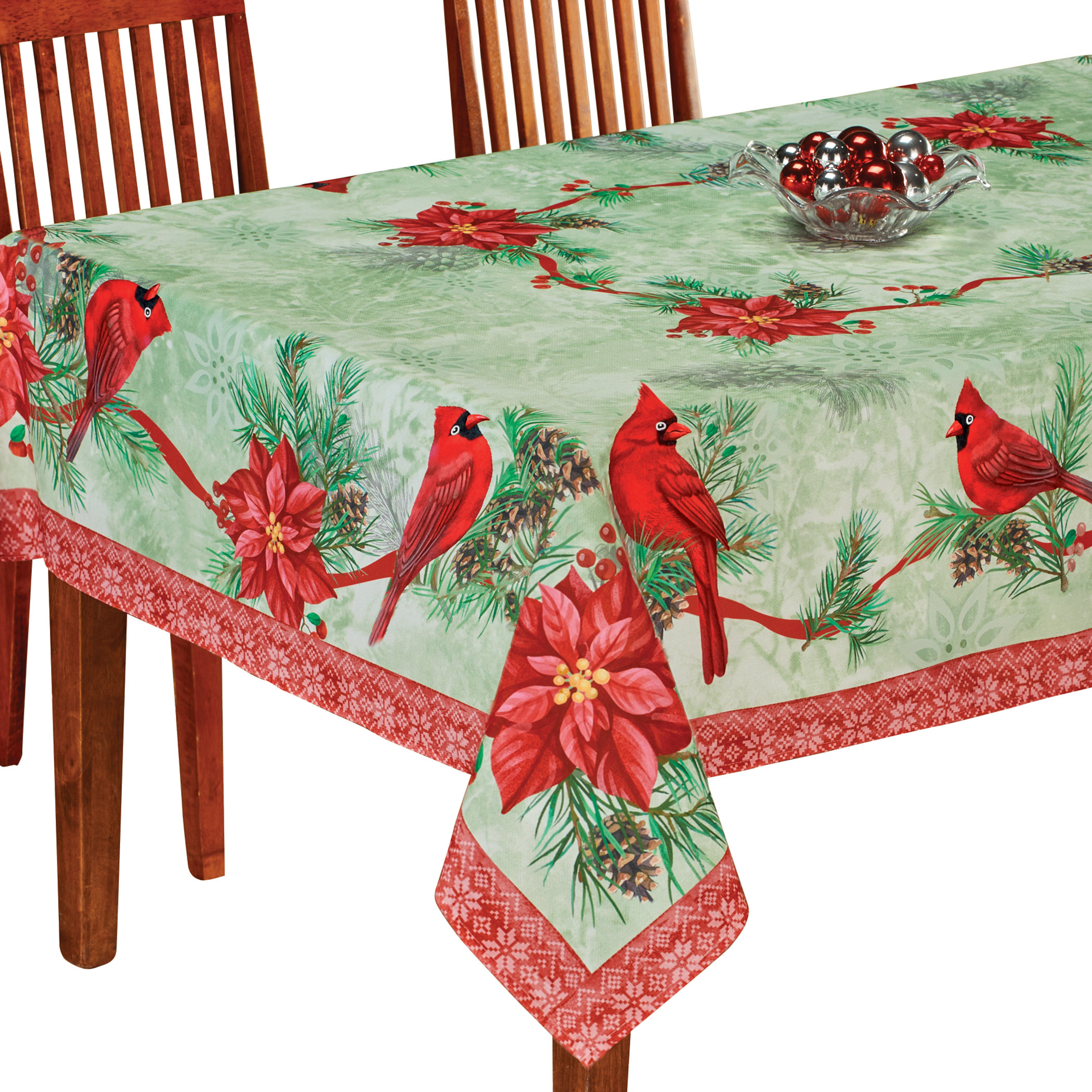 The Holiday Aisle Jaquiss Festive Cardinal Poinsettia Printed